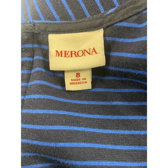 Merona sleeveless blue black striped career dress women's size 8 - Picture 4 of 5